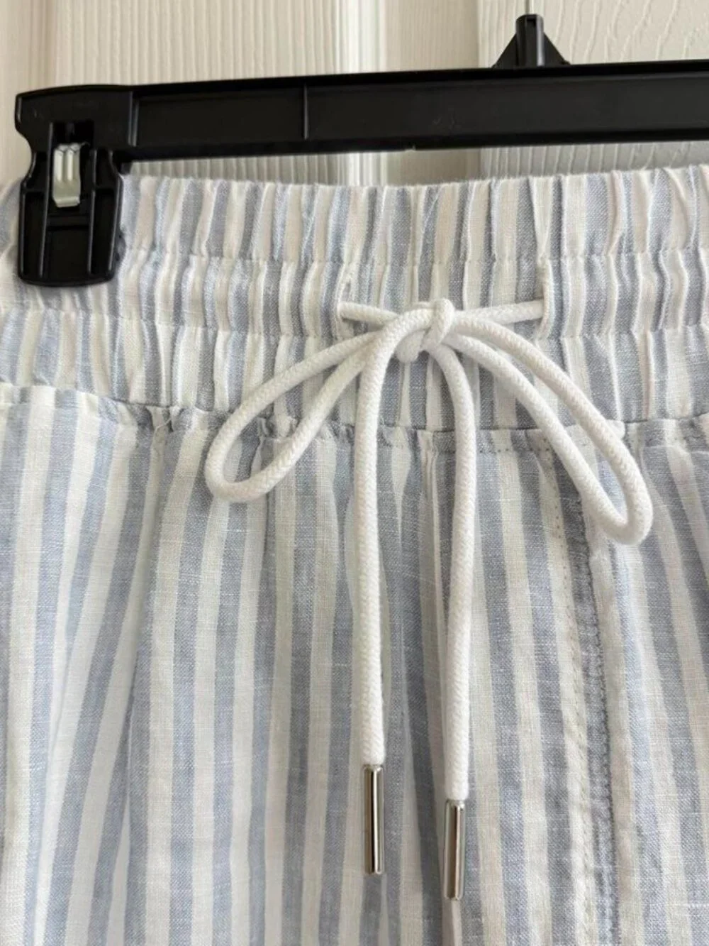 Quince 100% Linen Wide Leg Pants Sky Blue Mariner Stripe Size Large